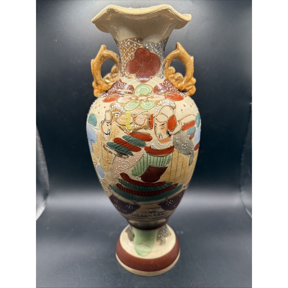 1920s Japanese Moriage Vase Pottery kutani Warrior Art Imari Gold